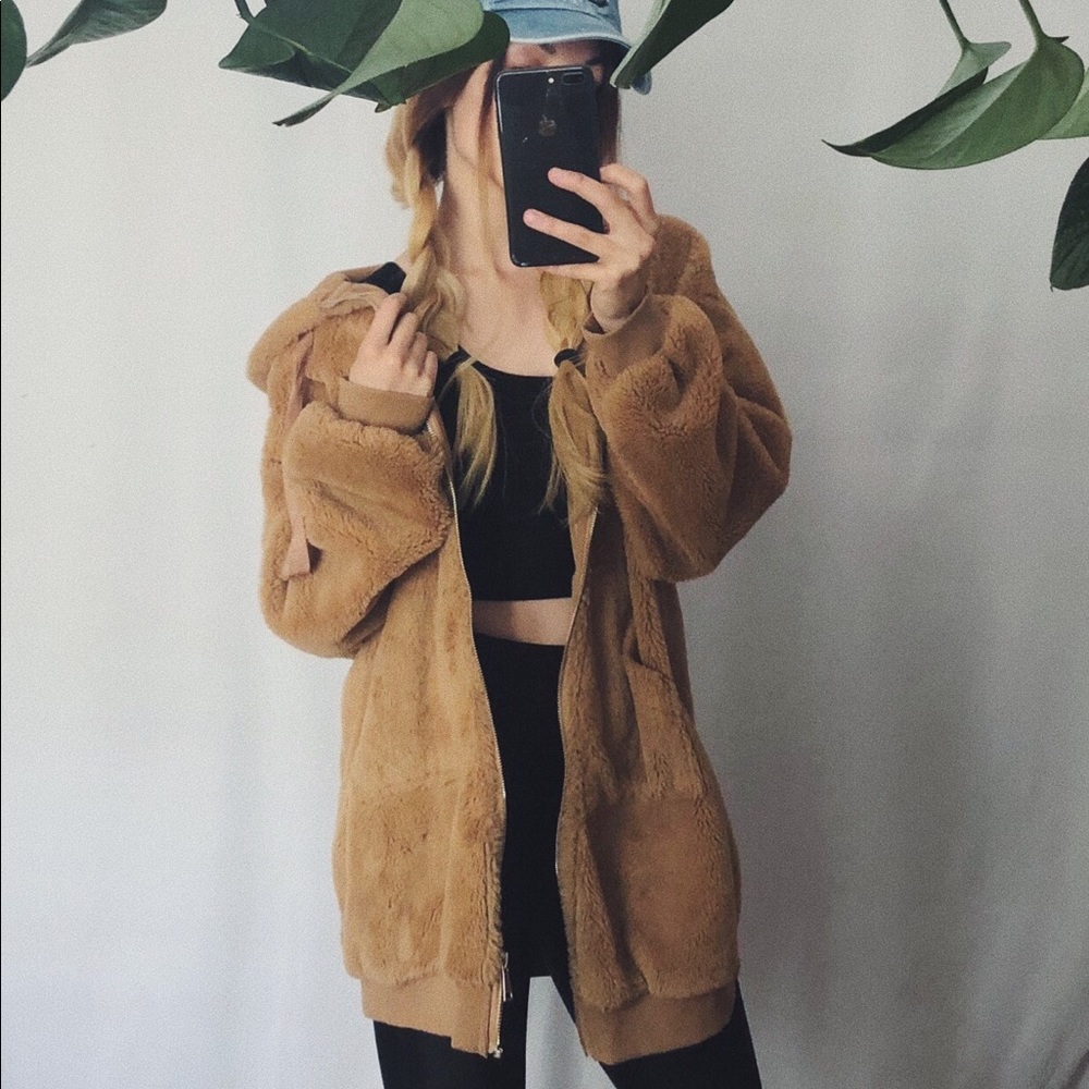 Tan Oversized Teddy Jacket